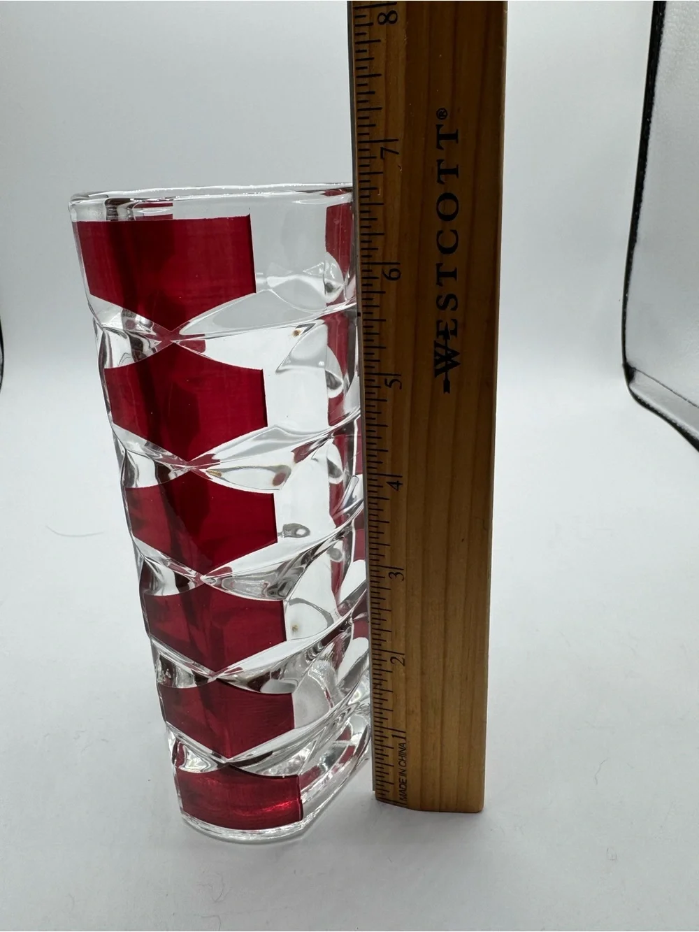 VINTAGE FRENCH GLASS VASE LUMINARC DURAND GEOMETRIC DESIGN CRANBERRY